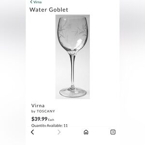 Tuscany Virna set of 2 etched crystal wine glasses